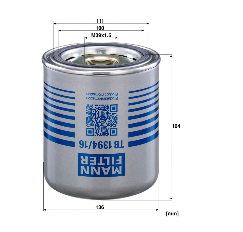 Mann Filter TB139416X Hava Kurutucu Filtre A0004295695 DAF Iveco Ford MAN Mercedes Renault Volvo Mann Filter