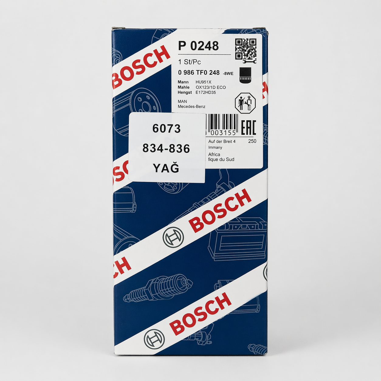 Bosch P0248 0986TF0248 Yağ Filtresi MAN TGL 604 Motor Uyumlu A6061800009 Bosch