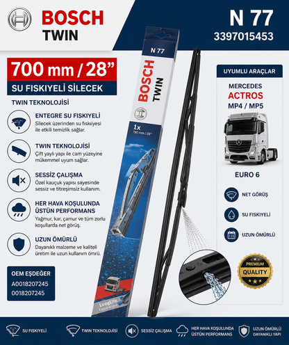 Bosch 3397015453 N77Fıskiyeli Silecek Süpürgesi 700mm Actros Arocs Euro 6 Bosch