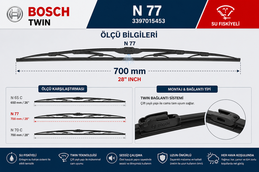 Bosch 3397015453 N77Fıskiyeli Silecek Süpürgesi 700mm Actros Arocs Euro 6 Bosch