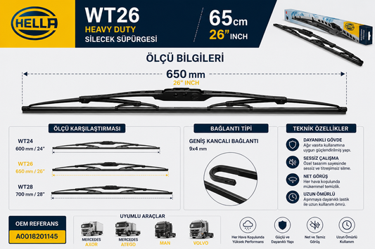 Hella 9XW184107261 Silecek Süpürgesi 650 Cm Tekli Mercedes Axor Atego Volvo Hella