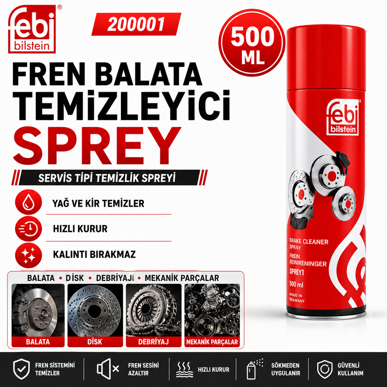 Febi 200001 Fren Balata Temizleme Spreyi 500 ML Febi